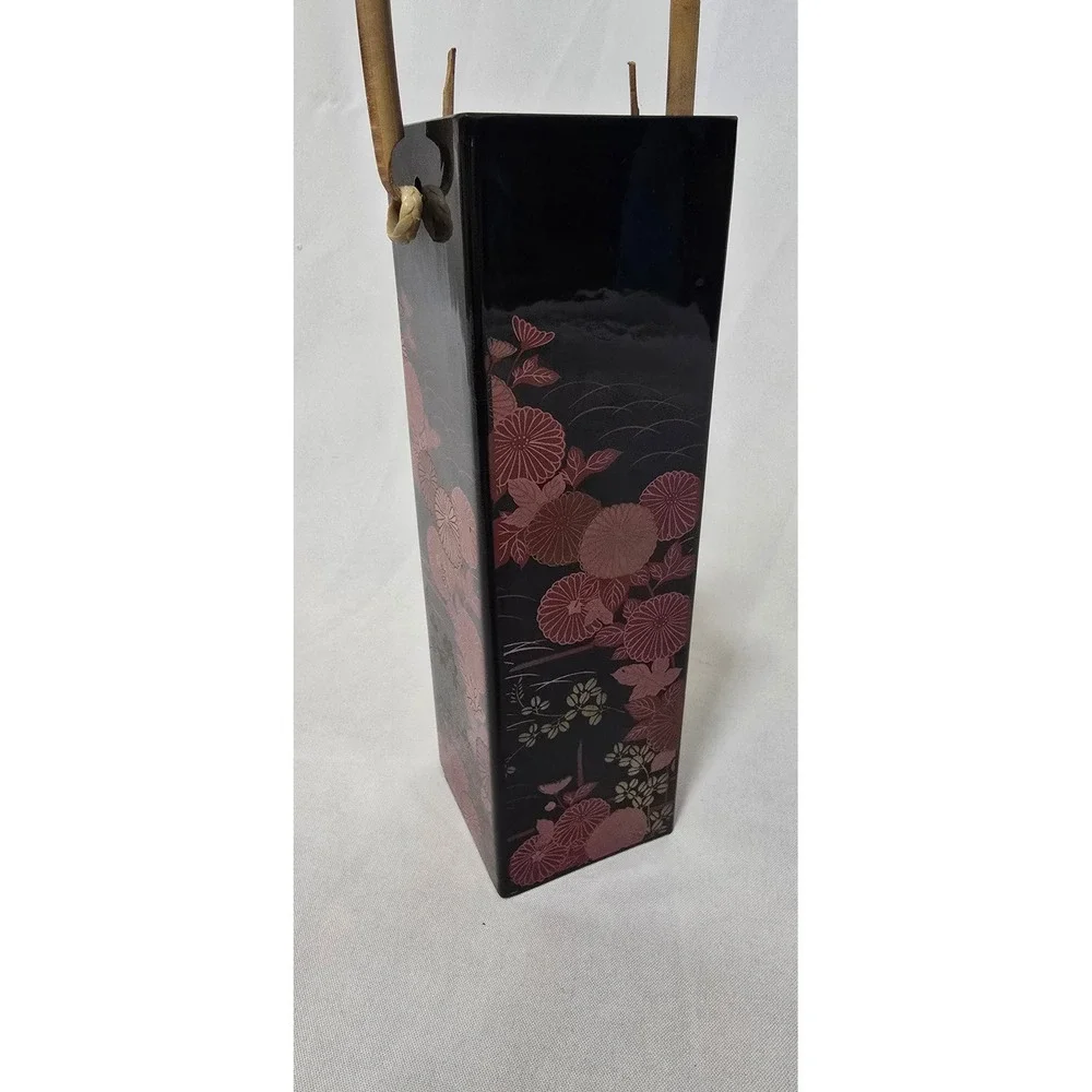 Vtg Japanese lacquer ware flower vase with handle Ikebana Vessel Asian art
